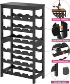 MOGELAFOO 6 Tier Bamboo Wine Rack Freestanding Floor, 24 Bottles Wine Storage Shelves with Table Top, Stackable Wine Display Rack for Kitchen, Bar, Dining Room, Black