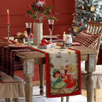 Vintage Christmas Table Runner Christmas Decorations - Red Vintage Style Santa Claus Girls Merry Christmas Winter Xmas Home Kitchen Dining Table Decor, Christmas Party Decorations 13 x 72 Inch