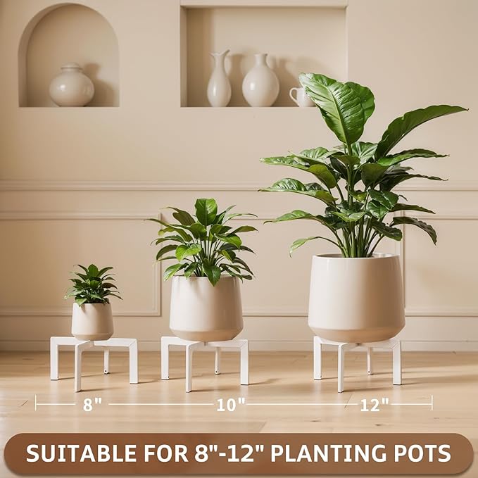 IZIDDO 4 Pack Plant Stand Indoor Outdoor,Metal Mid-Century Pot Stand,Modern Plant Holder Rattan Flower Plant Stool,Low Short Plant Stands for Indoor Fit 5-12 Inch Pot,White(Pot & Plant Not Included)