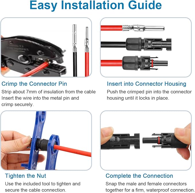 XRDS -RF Solar Extension Cable 10AWG, 50FT Red & Black Solar Panel Wire with Solar Connectors, PV Wire with Disconnect Wrenches & Extra Male/Female Connectors for RV, Camper, Inverter, Off-Grid System