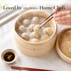 Bamboo Steamer Basket 10-Inch, 2-Tier Dumpling Steamer Cooking | Incl. Silicone Liners, Sauce Dish, Chopsticks - Steam Baskets for Food, Dim Sum, Bao Bun, Rice, Momo, Rice, Vegetables