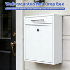 KYODOLED Locking Wall Mount Mailbox for Outside, Drop Box, X-Large, White | Heavy-Duty Steel, Outdoor Mail Box with Key Lock, Large Capacity, Home, Office & Apartment Use, 16.2H × 11.2L × 4.6W In