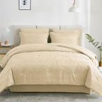 EMME Queen Comforter Set - 7 Pcs Beige Boho Bedding Sets, Full Size Tufted Comforter with Sheets, Shabby Chic Embroidery Queen Bed Set Fluffy Bed Bag for All Season(90"X90")