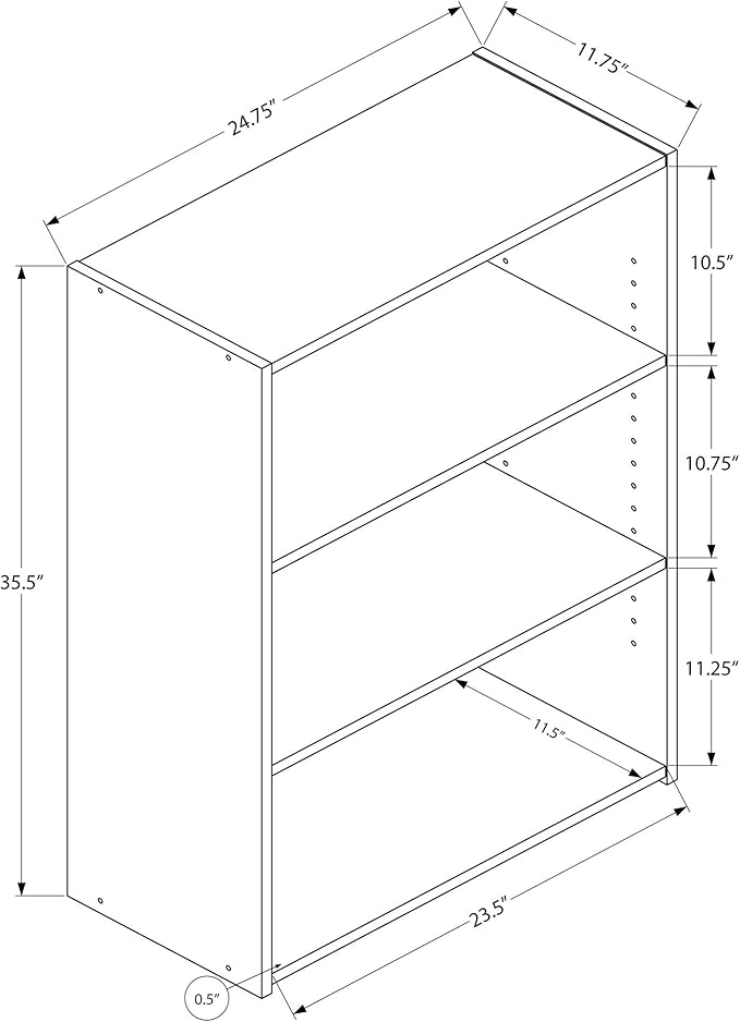 Monarch Specialties I BOOKCASE-36 H 3 Shelves Bookcase, White