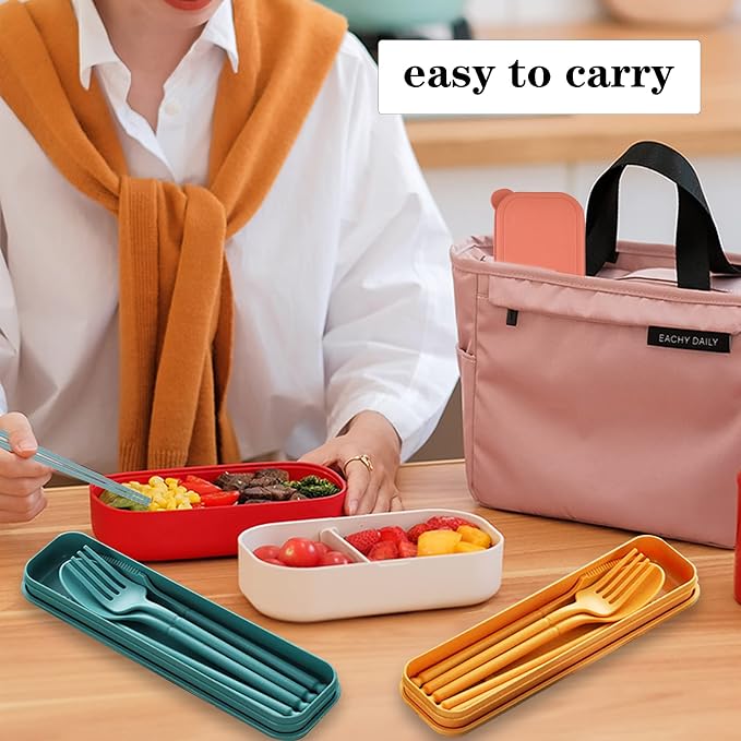 Camping Utensil Set, Reusable Utensils Set with Case, Plastic Cutlery Set Forks Spoon Tableware Chopsticks, Portable Cutlery Set for Travel Picnic Camping or Daily Use (Dark Green)