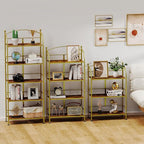 FRAPOW Folding Bookshelf No Assembly, 3 Tier Shelf Gold Collapsible Bookcase, Arched Metal Display Portable Book Shelf with Storage Shelves for Bedroom, Living Room, Home Office