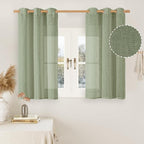 LAMIT Short Linen Curtains 40 inches Long for Small Window, Bronze Grommet Linen Drapes Light Filtering Sheer Window Curtains for Kitchen/Cafe, 2 Panels (34 x 40 Inch, Sage Green)