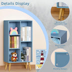 YAHARBO 5 Cube Bookshelf, Blue Kids Book Shelf with Cubby Storage,Wooden Modern Bookcase with Legs,3 Tier Freestanding Display Book Case,Children Toy Organizer,Bookshelves for Office,Nursery,Playroom