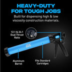 OX Professional Sausage Caulking Gun 20-Ounce Manual Sausage Gun - Dual Thrust 12:1 & 24:1 Ratio for Adhesive & Sealant - Pistola De Caulking
