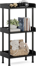 Bookshelf Small Book Shelf - 3-Tier Wood Bookcase Industrial Bookshelf with Edge Protection Metal Standing Book Shelves Display Book Rack for Living Room Bedroom Home Office (Black)