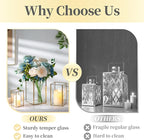 Glass Hurricane Candle Holder Large - Hewory 18pcs Gold Rectangle Flower Holders Centerpiece for Table, Tall Floor Square Pillar Candle Lantern for Wedding, Anniversary, Party, Fireplace, Dining Room