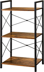 HCHQHS Small Bookshelf, Adjustable 3-Tier Industrial Bookcase, Rustic Open Book Shelf, Wood and Metal Horizontal Bookshelves