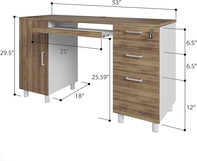 Modern Design By Crafts & comfort Venice Computer Desk - Office Desk with 3 Drawers & CPU Storage Cabinet - Laptop Workstation with Keyboard Tray & Cable Hole - Home & Office Supplies -Cass/White