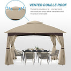 MASTERCANOPY Outdoor Patio Gazebo for Garden with Upgrade Steel Frame and Netting Walls (10x10, Khaki)