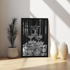 UXCBIA Stacked Champagne Glasses With Mirror Balls, Black And White, Wine Glasses Poster Canvas Poster Bedroom Decor Sports Landscape Office Room Decor Gift Black Frame 16x24in(40x60cm)