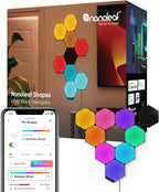 Nanoleaf Shapes WiFi and Thread Smart RGBW 16M+ Color LED Dimmable Gaming and Home Decor Wall Lights Smarter Kits (Black Hexagons Smarter Kit (9 Pack))