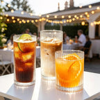 INSETLAN Set of 8 Vintage Glassware - 4 Highball Glasses 12 oz, 4 Rocks Glass Cups 14 oz, Ribbed Glassware Cocktail Glasses, Ideal for Wine, Juice, Water, Ice Coffee Cup, Whiskey, Mixed Drinkware