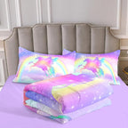 Kids Comforter Bedding Set 3 Pieces Super Soft Breathable Print Kids Bedding Sets for Girls, Machine Washable Durable Comforter Set with Comforter, 2 Pillowcases Rainbow(Twin, Purple Unicorn)
