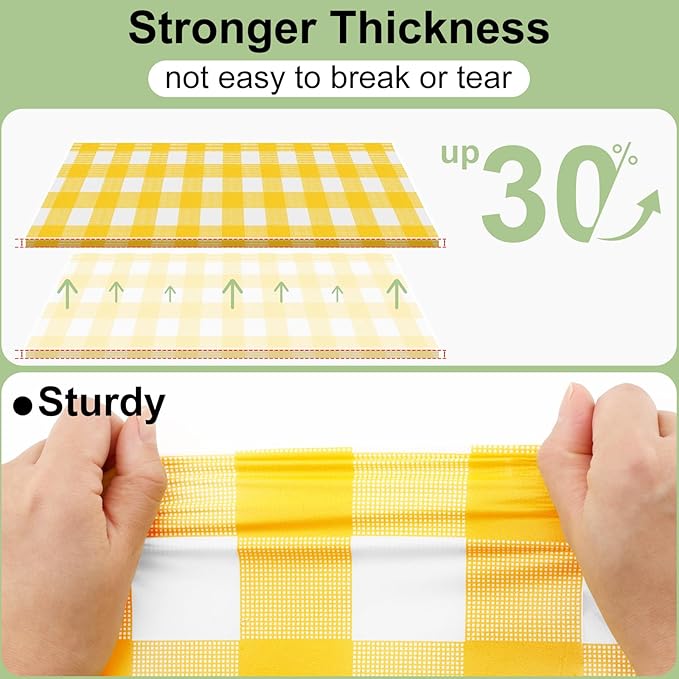 20 Packs Buffalo Disposable Table Cloth, 54 x 108 Inch Waterproof Plastic Tablecloth, Rectangle Yellow and White Checkered Table Covers for Picnic, Birthday, Party, Back to School