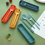 Camping Utensil Set, Reusable Utensils Set with Case, Plastic Cutlery Set Forks Spoon Tableware Chopsticks, Portable Cutlery Set for Travel Picnic Camping or Daily Use (Orange)