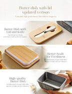 Ceramic Butter Dish with Lid and Knife & Silicone Seal for Countertop Grey | Suitable Capacity, Great Sealing, Home Decor Kitchen Gift Housewarming Gift