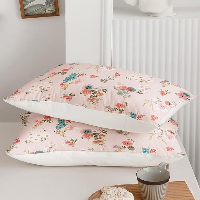 Floral Comforter King Size,Pink Floral Kids Comforter Set,3Pcs Bedding Set Printed Comforter with 2 Pillowcases,Down Alternative,Soft and Lightweight,for All Seasons