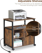 Lateral File Cabinet,Office Filing Cabinets with Socket and USB Charging Port,Modern Rolling Printer Stand with Storage for A4, Letter Size and File Folders,for home office, Rustic Brown