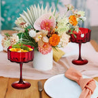 Vintage Champagne Coupes Glass Cute Martini Cocktail Glasses,13oz Crystal Martini Wine Glasses Set Of 12 Elegant Flower -Shaped Goblet Drinking Champagne Dessert Yogurt Ice Cream Glassware Cups Red