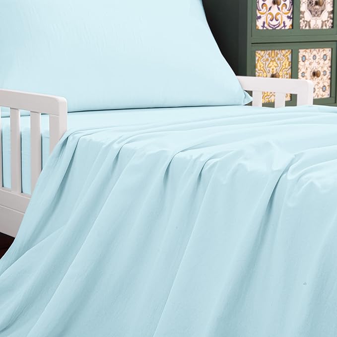 NTBAY Toddler Bedding Set - 4 Piece Soft and Breathable Crib Bedding Set for Boys and Girls, Includes Quilted Comforter, Fitted Sheet, Flat Top Sheet and Envelope Pillowcase, Aqua