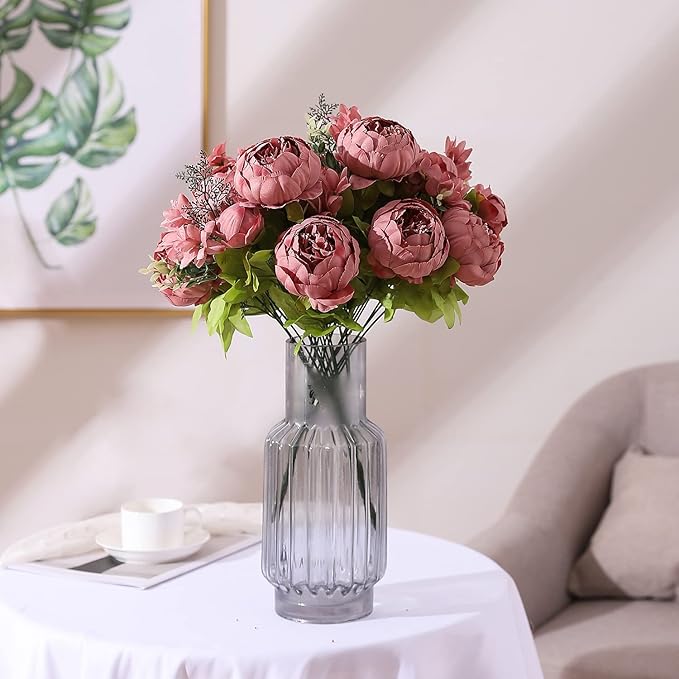 Duovlo Artificial Peony Silk Flowers Fake Flowers Vintage Wedding Home Decoration,Pack of 1 (Rosy Brown)