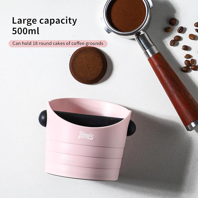 Pink Espresso Knock Box - Bincoo Pink Espresso Machine Knock Box/Espresso Grounds Knock Box, Barista Style Coffee Knock Box for Grounds with Removable Shock-Absorbent Knock Bar and Anti-Slip Base.