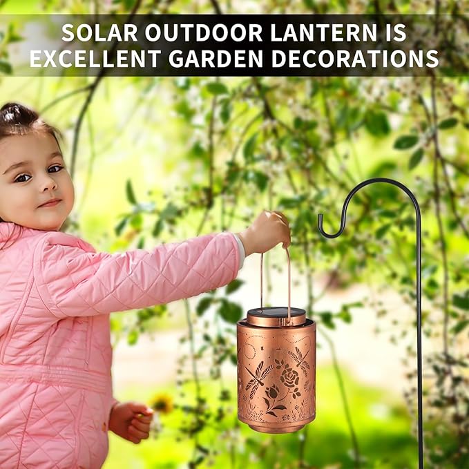 Solar Outdoor Lanterns, Dragonfly Garden Decor LED Light Hanging Waterproof Solar Lantern Birthday Gifts for Women Mon Grandma Sunflower Solar Lights Outdoor Decoration for Patio