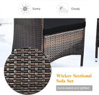 Goplus 4-Piece Rattan Patio Set, Outdoor/Indoor Wicker Conversation Set for Pool, Backyard, Lawn, Wicker Chairs and Sofa with Soft Cushion, Rattan Furniture with Tempered Glass Coffee Table
