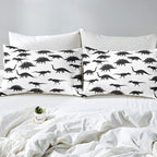 Erosebridal Dinosaur Comforter Set Dino Silhouettes Bedding Set Queen Size, Wildlife Animals Black White Duvet Sets for Kids Boys Teens Adult Bedroom Decor Dinosaurs Comforter with 2 Pillow Cases
