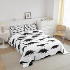 Erosebridal Dinosaur Comforter Set Dino Silhouettes Bedding Set Queen Size, Wildlife Animals Black White Duvet Sets for Kids Boys Teens Adult Bedroom Decor Dinosaurs Comforter with 2 Pillow Cases
