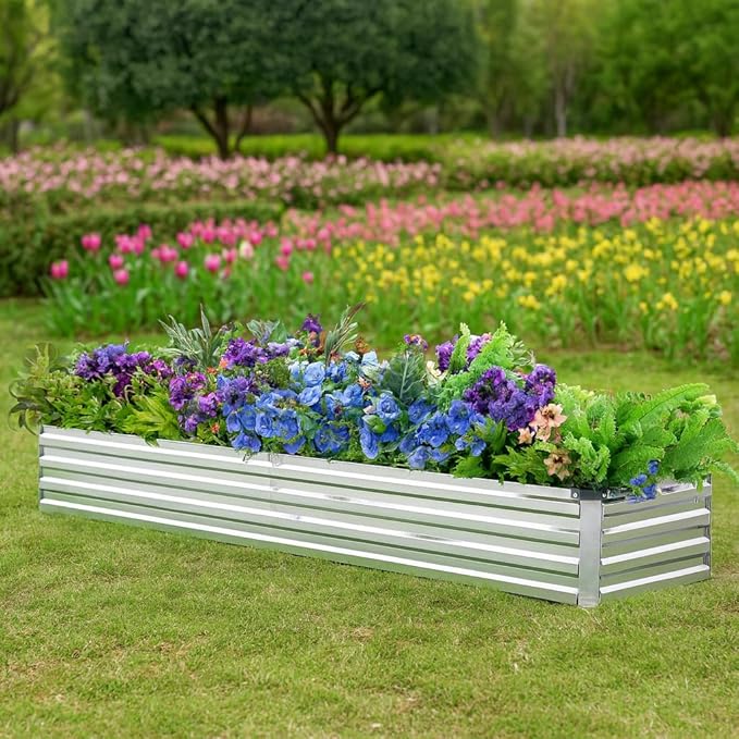 2 Pack 8x2x1FT Galvanized Raised Garden Beds Kit Outdoor Metal Gardening Planter Box for Vegetable Elevated Flower Herbs,Silver