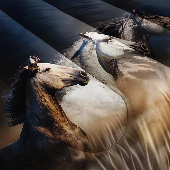 Horse Comforter King Size,Galloping Horse Comforter Set for Kids Teens Girls Boys,3Pcs Bedding Set Printed Comforter with 2 Pillowcases,Soft and Lightweight，King Size