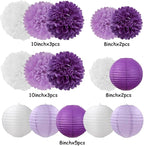 Purple-White Lavender Party Decorations Paper Flowers Lanterns - 15PCS Birthday Graduation Tissue Pom Poms Streamers, Baby Bridal Shower Wedding Retirement Bachelorette Hanging Supplies Decor Hugfond