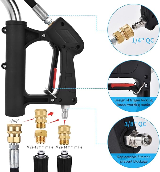 24 FT Gutter Cleaning Tools from The Ground - Telescoping Pressure Washer Wand - Gutter Cleaner Attachment with Power Washer Extension Wands, 7 Spray Nozzle Tips, 3 Hose Adapters and Support Belt