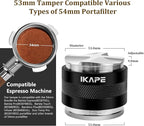 IKAPE Coffee Products, 53mm Coffee Distributor & Hand Tamper, Adjustable Depth Espresso Distributor Fits All 53mm Espresso Portafilter, Compatible with 54MM Breville Bottomless Portafilter (Black)