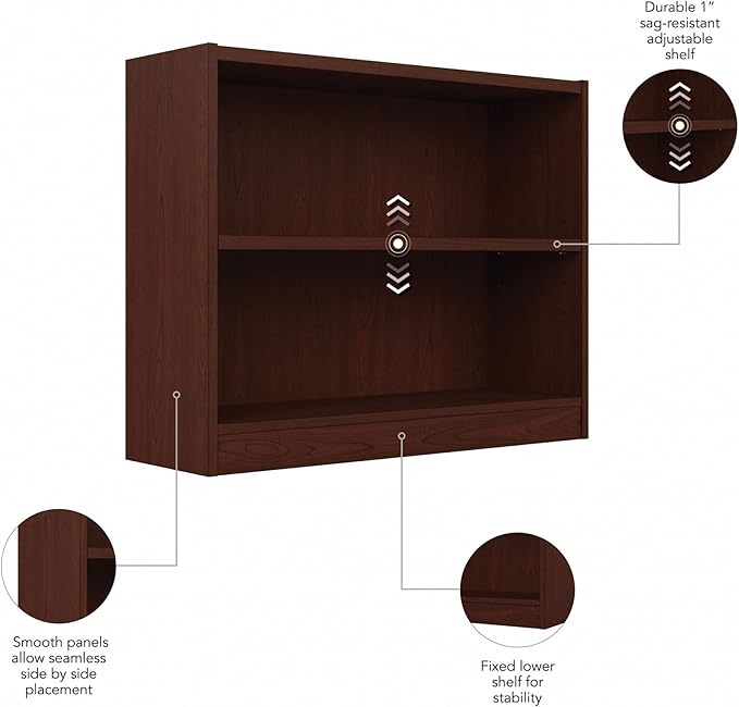 Bush Furniture Universal Small 2 Shelf Bookcase in Vogue Cherry, Low Bookshelf for Home Office or Living Room