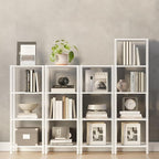 TUTOTAK Bookshelf, 4-Tier Tall Book Shelf, Narrow Bookcase for Small Space, DIY Stackable Bookshelf, for Living Room, Office, Study, Entryway, Industrial, White BS01BW004