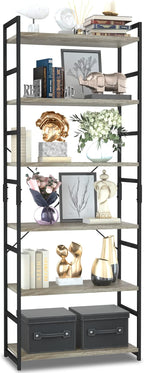 NUMENN 6 Tier Bookshelf, Tall Bookcase Shelf Storage Organizer, Modern Book Shelf for Bedroom, Living Room and Home Office, Grey