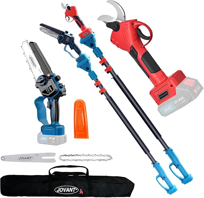 3-in-1 Pole Pruning Shears&Pole Saws for Tree Trimming,Electric Pruning Shears with 15.3ft Reach Pole,Cordless Pole Shears and Pole Saw Compatible for Jovant 20V Battery (Tools Only, No Battery)