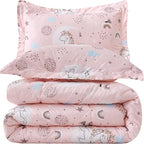 JSD Pink Unicorn Kids Comforter Set for Girls, 3 Pieces Full Microfiber Comforter with Pillow Sham, Soft Comfortable Machine Washable