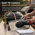 PRO BBQ Gloves, Black Neoprene, 14-Inch, Heat Resistant up to 932°F, Waterproof with Cotton Lining, America 250th Anniversary Edition, Includes Storage Bag (Roomy Fit-14INCH-932℉-PRO)