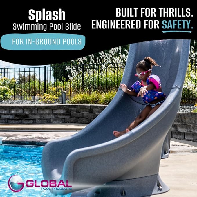 Global Pool Products Splash Inground Swimming Pool Water Slide Deck Mounted Right Curve Turn Grey GPPSSP-Grey-R