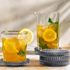Modern Clear Coaster Set of 5- Glass Coasters for Drinks, Clear Black | Crystal Coasters Round Cup Mat Coffee Table Decor for Office, Kitchen, Bar, Dining Room, Living Room, Patio