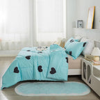 Love Pattern Girls Comforter Set King Size, Sky Blue Cute Love Heart Print Comforter Bedding Set for All Seasons, Geometric Soft Microfiber 3 Pieces Comforter Set with Pillowcases