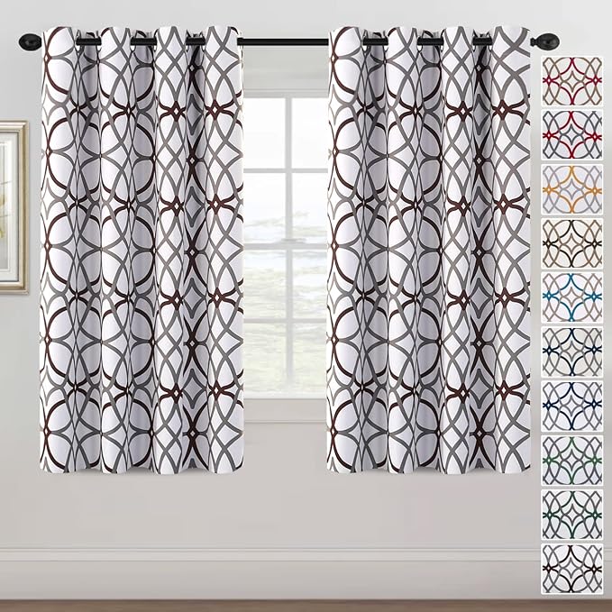 H.VERSAILTEX Blackout Curtains 63 inch Length 2 Panels Set Thermal Curtains & Drapes Window Treatment Noise Reducing Geometric Modern Grommet Living Room Curtains for Bedroom - Brown and Gray